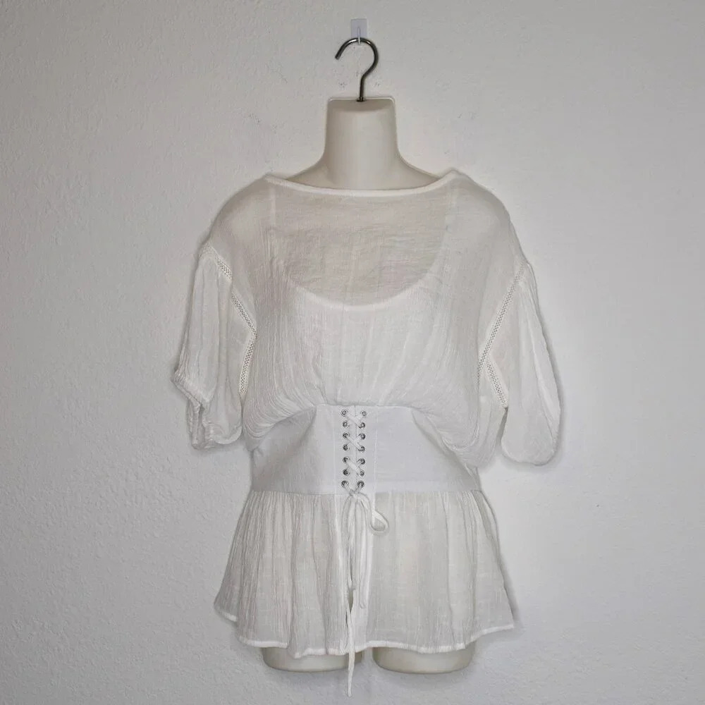 Umgee Blouse Peasant Sz S Corset Puff Sleeve Cottagecore Boho Cowgirl